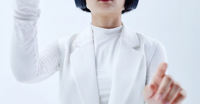 AI - Woman in White Suit Wearing Black VR Glasses